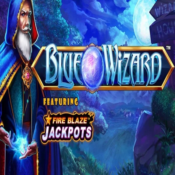 Blue Wizard Fire Blaze Jackpots logo by Rarestone Gaming Stonevegas Casino