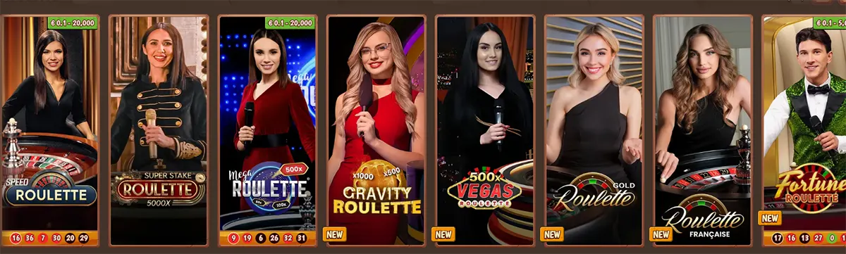 Play live casino games at Stone Vegas Casino, including multiple roulette variants like Speed Roulette, Mega Roulette, Gravity Roulette, Vegas Roulette, Gold Roulette, and Roulette Française.