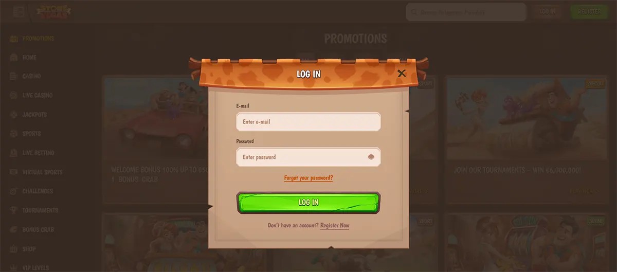 Log in to your Stone Vegas Casino account quickly using your email and password through a secure and user-friendly interface.