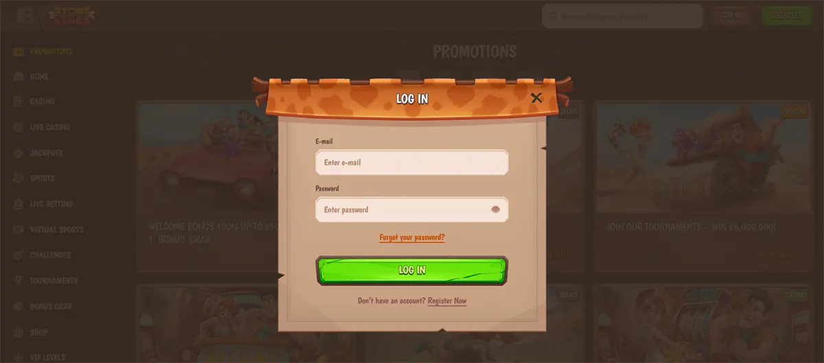 Log in to your Stone Vegas Casino account quickly using your email and password through a secure and user-friendly interface.